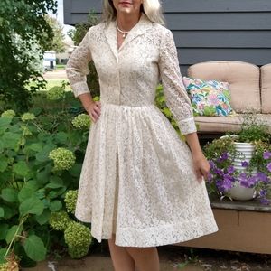 1950's CREAM LACE DRESS 50's shirtwaist S